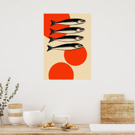 Sardiner med abstrakta solcirklar poster