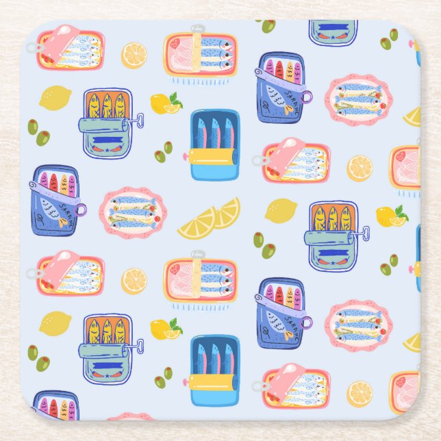 Sardiner och citroner underlägg papper kvadrat (Framsidan)