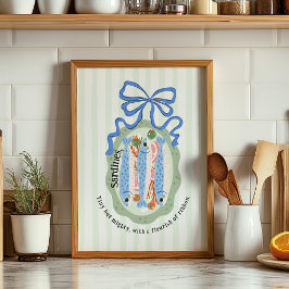 Sardiner på en tallrik i blå köksaffisch poster
