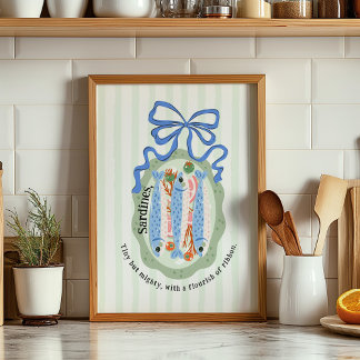 Sardiner på en tallrik i blå köksaffisch poster