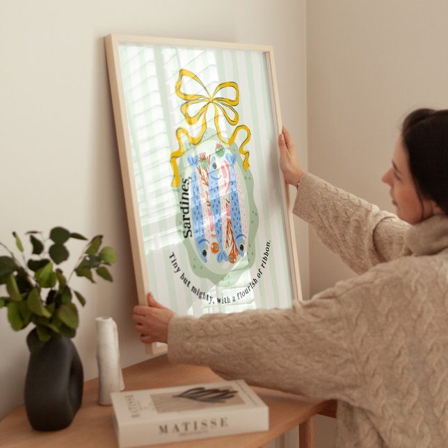 Sardiner på en tallrik i gul köksaffisch poster (Skapare uppladdad)