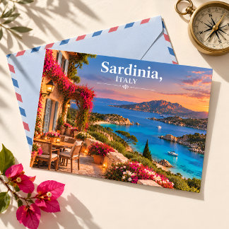 Sardinien Italien Solnedgång Turkos Bay Resa Vykort