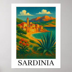 Sardinien Italien VIntage Researkonst Poster
