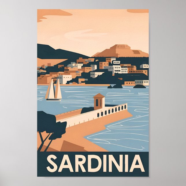 Sardiniens Italien Berömd Travel Ställe Poster (Framsidan)