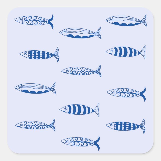 Sardinmönster Fyrkantigt Klistermärke (Framsida)