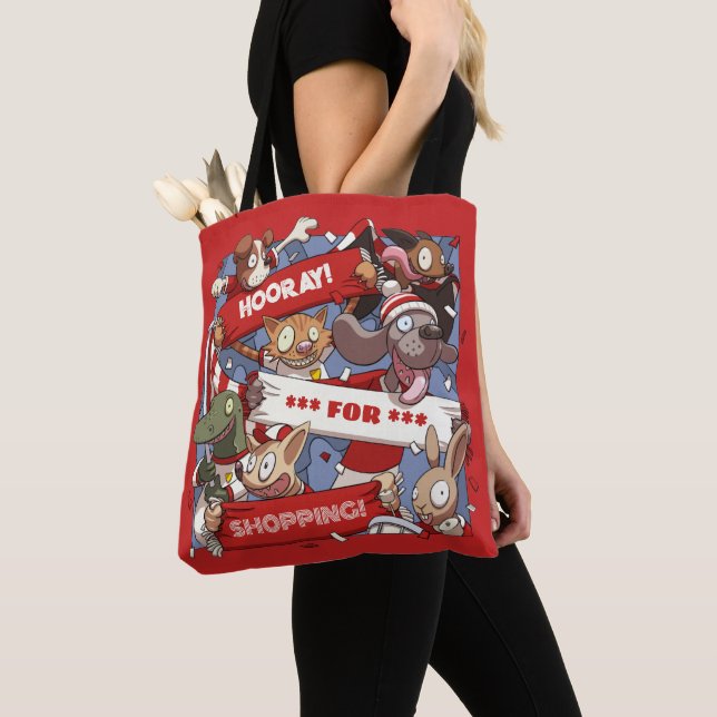 Särdrag Djur Fans Hooray För Shopping Illustration Tygkasse (Närbild)