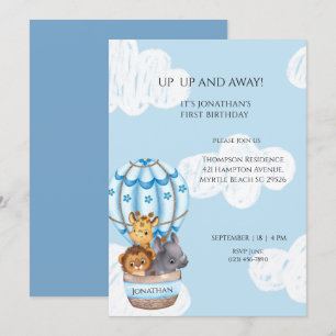 Sarfari Animal Luftballong Boys First Birthday Inbjudningar