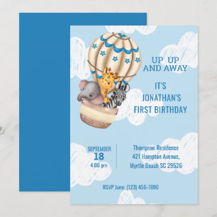 Sarfari Animal Luftballong Boys First Birthday Inbjudningar