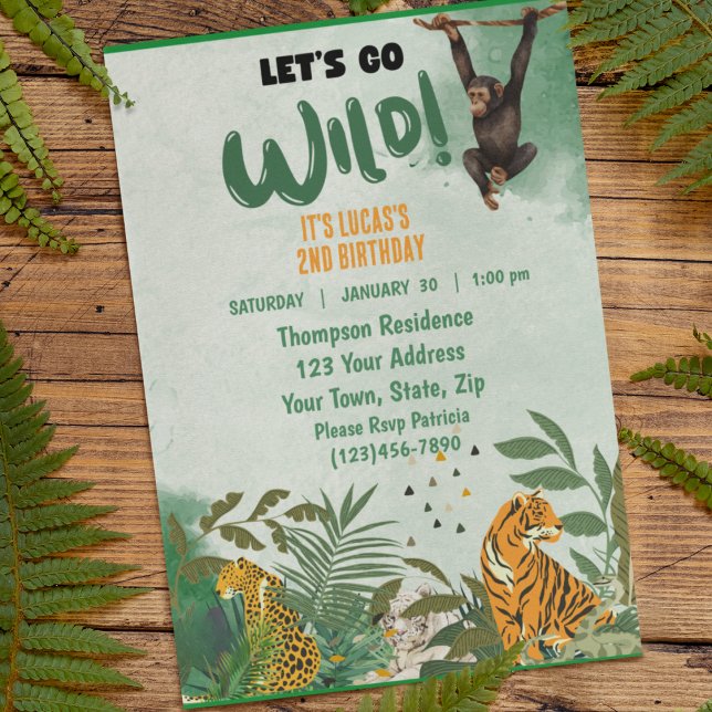 Sarfari Jungle Animals Födelsedagsfest Inbjudningar (Skapare uppladdad)