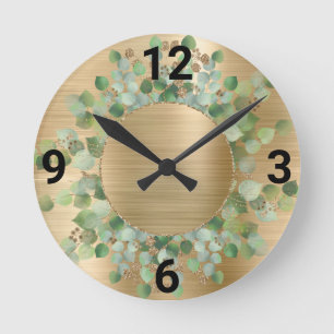 SARGE GRÖNT BOTANICAL GULD WALL CLOCK RUND KLOCKA