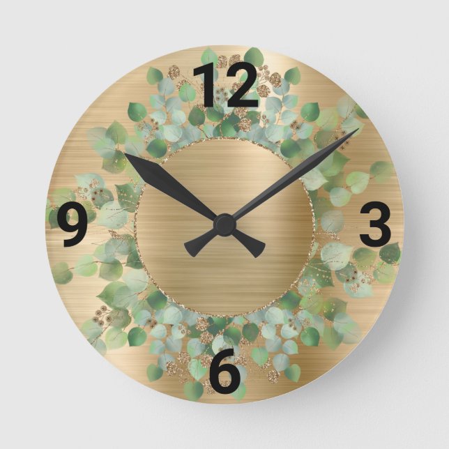 SARGE GRÖNT BOTANICAL GULD WALL CLOCK RUND KLOCKA (Framsida)
