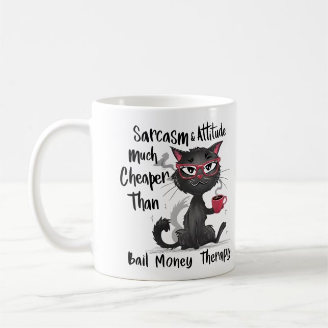 Sarkasm & attityd Roligt present till kattälskare  Kaffemugg (Vänster)