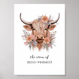 Sarkastic Blommigt Highland Cow Bathroom Wall Art Poster