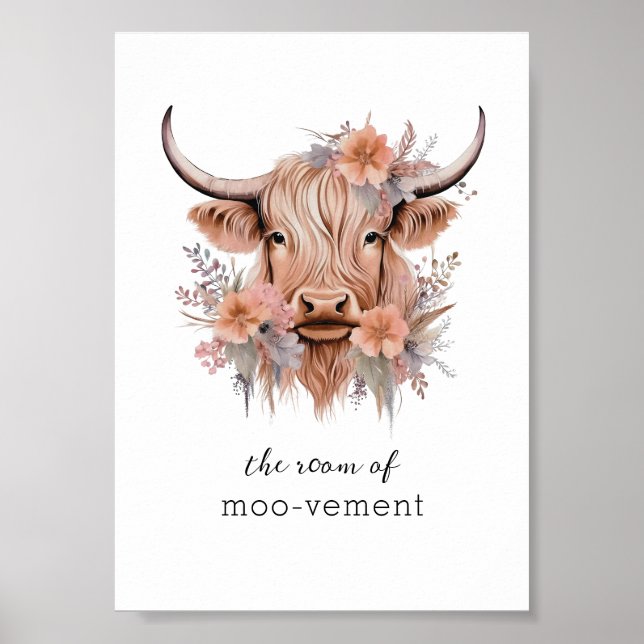 Sarkastic Blommigt Highland Cow Bathroom Wall Art Poster (Framsidan)