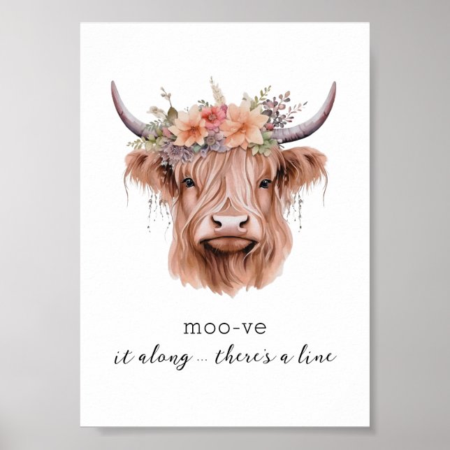 Sarkastic Blommigt Highland Cow Cute Bathroom Art Poster (Framsidan)
