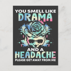 Sarkastic Drama Huvudvärk Flower Skull Rude Quote Vykort