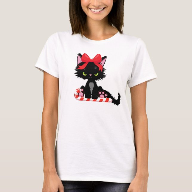 Sarkastic jul Black Cat Funny Humous Holida T Shirt (Framsida)