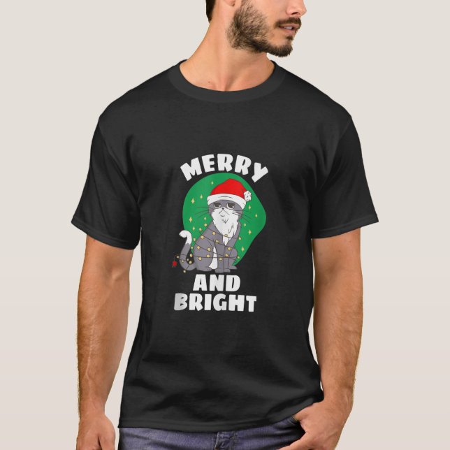 Sarkastic Merry och Bright Funny Cat Santa Tangled T Shirt (Framsida)