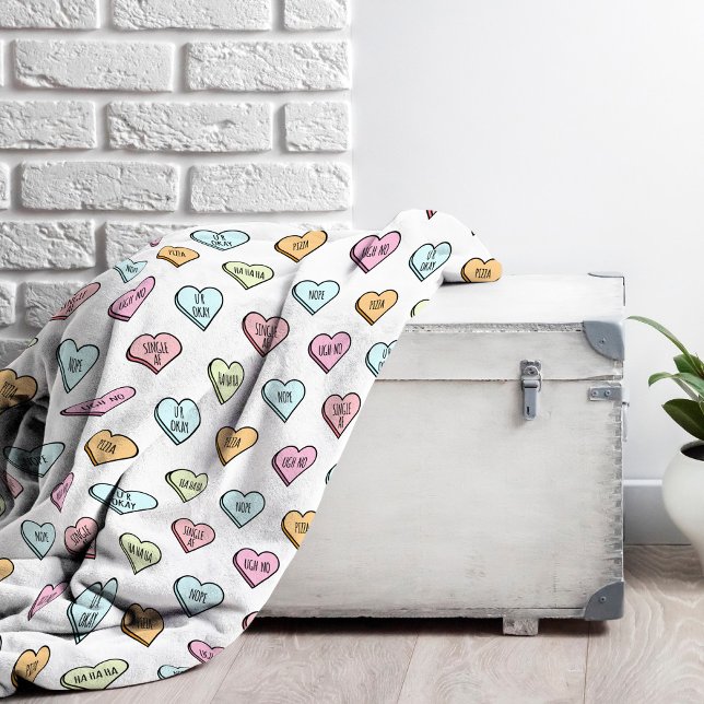 Sarkastic Valentines Candy Heart Mönster Fleecefilt (Sarcastic Valentine’s Candy Heart Pattern Fleece Blanket)