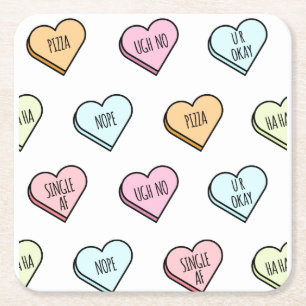 Sarkastic Valentines Candy Heart Mönster Underlägg Papper Kvadrat