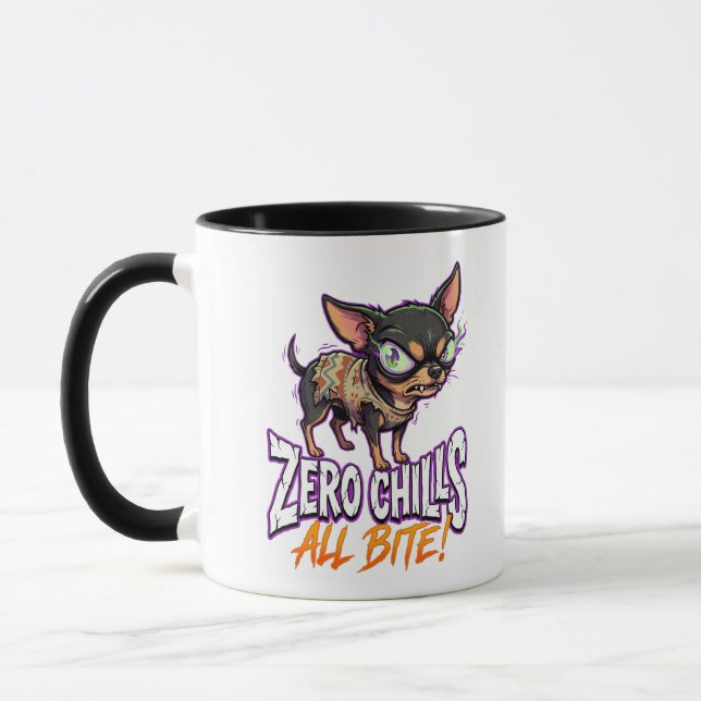 Sarkastisk Chihuahua Zero Chillar Allt Bite Meme Mugg (Vänster)