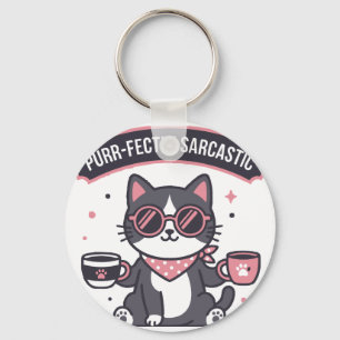 Sarkastisk Cool Katt Bandana Kaffe Älskare Present Nyckelring