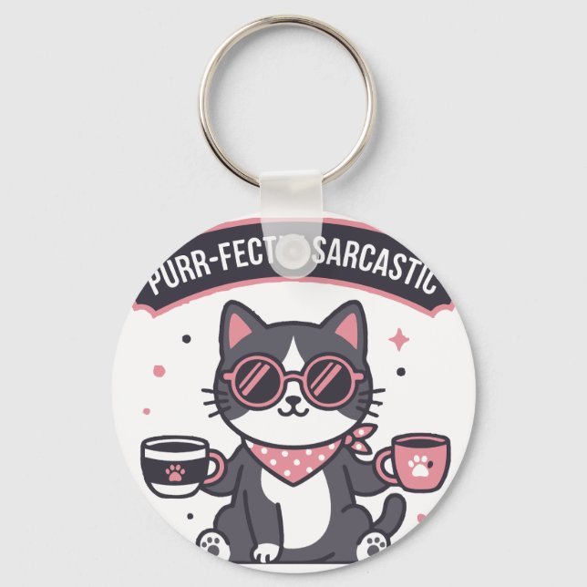 Sarkastisk Cool Katt Bandana Kaffe Älskare Present Nyckelring (Framsida)