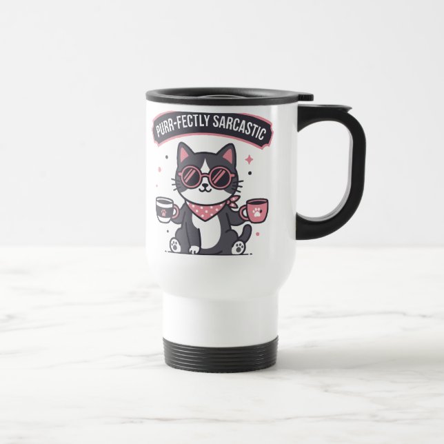 Sarkastisk cool kattbandana för kaffefanatiker pre resemugg (Höger)