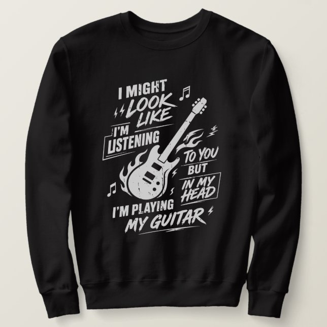 Sarkastisk gitarrist spelar gitarr i mitt huvud lång ärmad tröja (Design framsida)