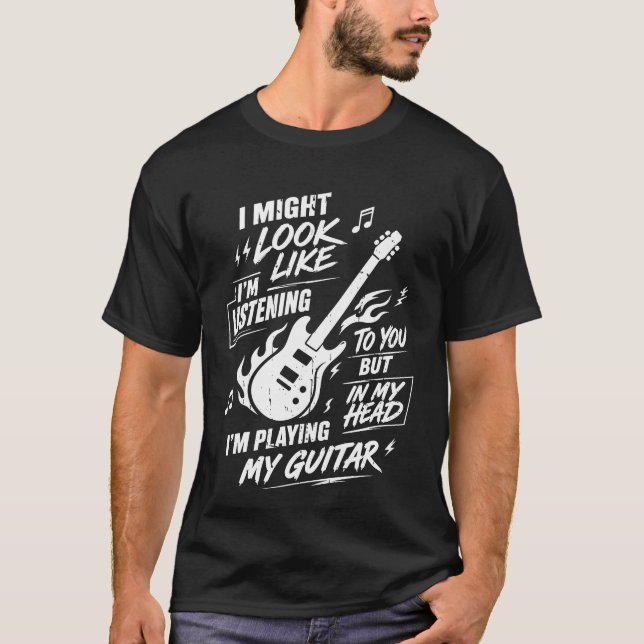 Sarkastisk gitarrist spelar gitarr i mitt huvud t shirt (Framsida)