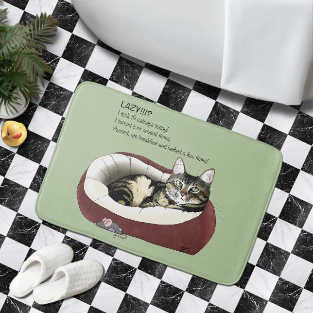 Sarkastisk Lat Tabby Katt Humor Salggrön Badrumsmatta (Skapare uppladdad)