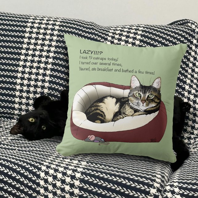 Sarkastisk Lat Tabby Katt Humor Salggrön Kudde (Skapare uppladdad)