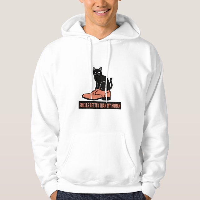 Sarkastisk Linocut Katt i Sko Meme Hoodie (Framsida)