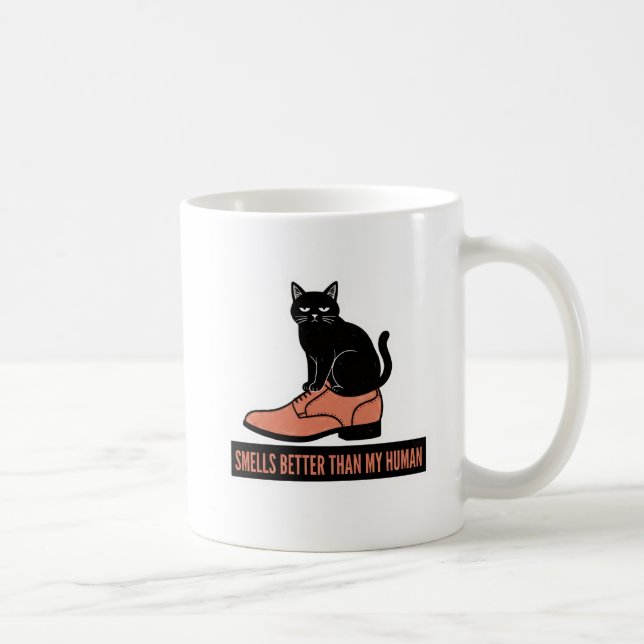 Sarkastisk Linocut Katt i Sko Meme Kaffemugg (Höger)