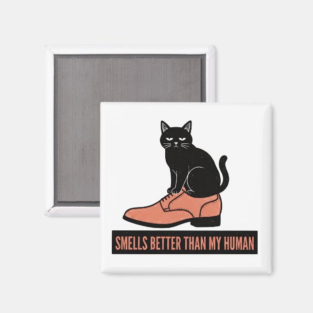 Sarkastisk Linocut Katt i Sko Meme Magnet (Front/Back)