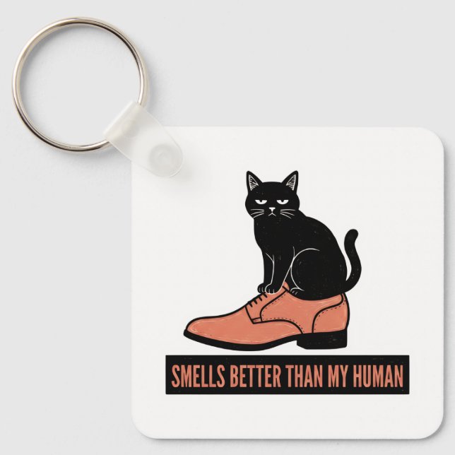 Sarkastisk Linocut Katt i Sko Meme Nyckelring (Framsida)