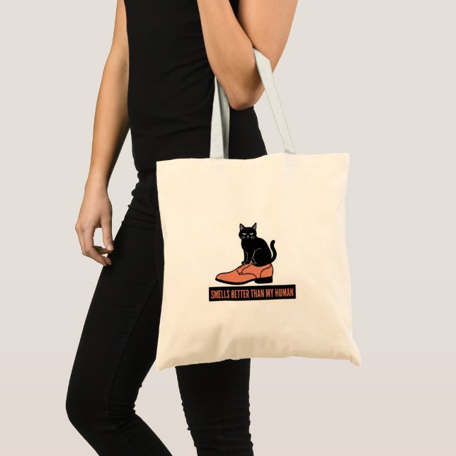 Sarkastisk Linocut Katt i Sko Meme Tygkasse (Framsida (produkt))