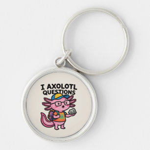 Sarkastisk nörd axolotl jag axolotl frågor meme rund silverfärgad nyckelring