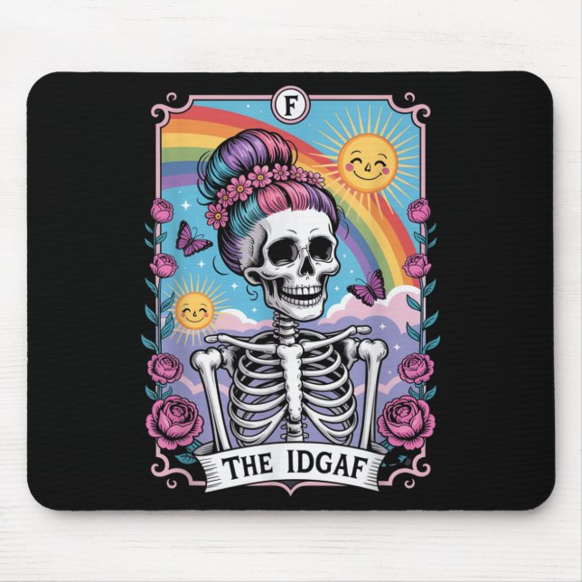 Sarkastisk Skelett Den Idgaf Roligt Tarotkort Goth Musmatta (Framsidan)