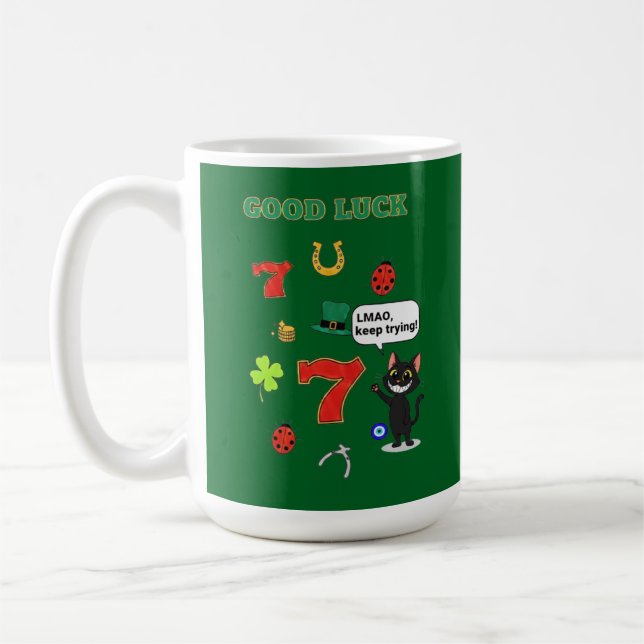 Sarkastisk svart katt och lyckotalisman kaffemugg (Vänster)