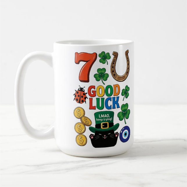 Sarkastisk svart katt och lyckotalisman kaffemugg (Vänster)