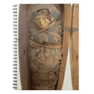 Sarkofaget och mummified förkroppsligar av anteckningsbok med spiral