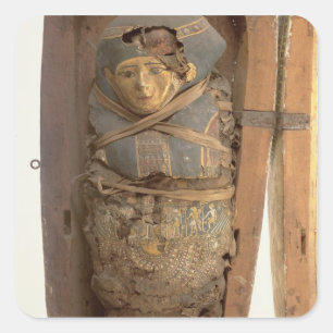 Sarkofaget och mummified förkroppsligar av fyrkantigt klistermärke