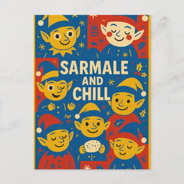 Sarmale and Chill elves Christmas Card  Helg Vykort (Framsida)