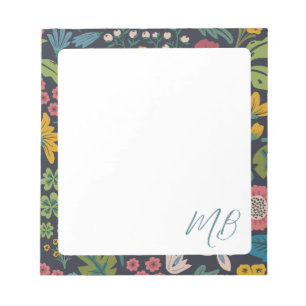 Särpräglad Abstrakt Blommönster Monogram Anteckningsblock