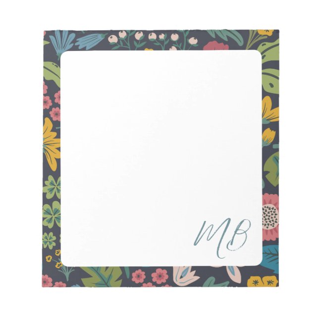 Särpräglad Abstrakt Blommönster Monogram Anteckningsblock (Framsida)