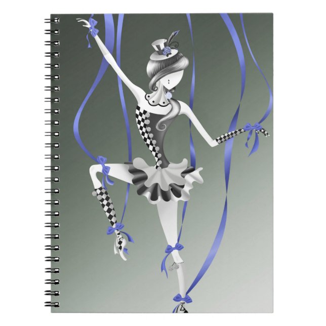 Särpräglad ballerina-docka blåa band    anteckningsbok (Framsidan)