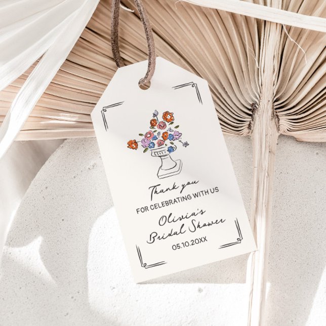 Särpräglad Bröllopsfest med Handritad Blommig Urna Presentetikett (Skapare uppladdad)