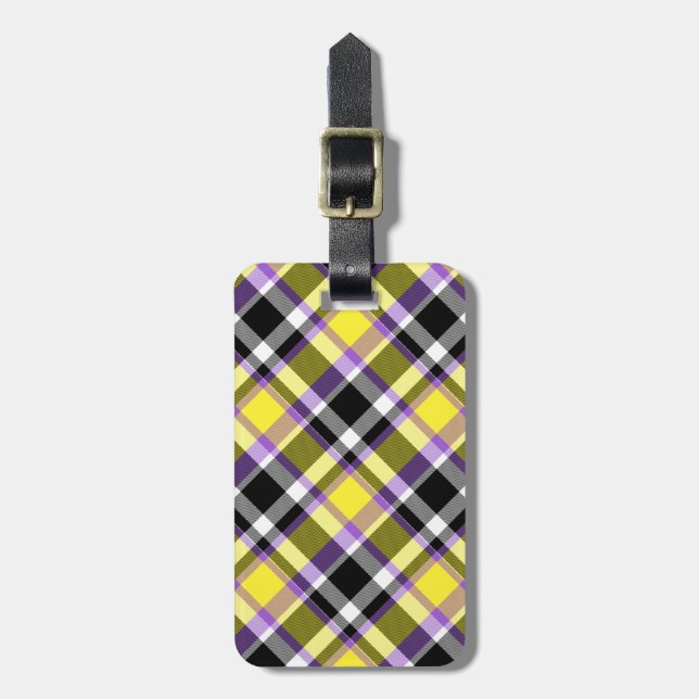 Särpräglad Eklektisk Boho Icke-binär Plaid Pride F Bagagebricka (Vertikal Framsida)