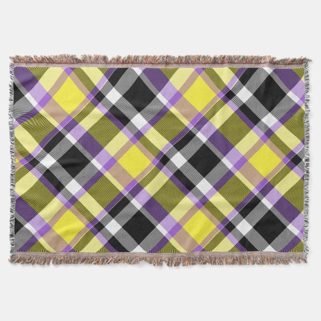 Särpräglad Eklektisk Boho Icke-binär Plaid Pride F Filt (Framsidan)